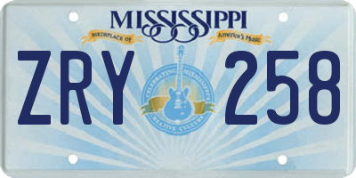 MS license plate ZRY258