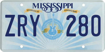 MS license plate ZRY280