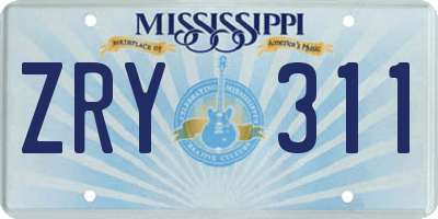 MS license plate ZRY311