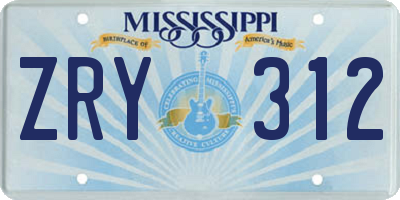 MS license plate ZRY312