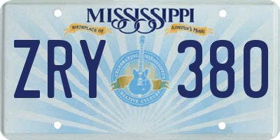 MS license plate ZRY380