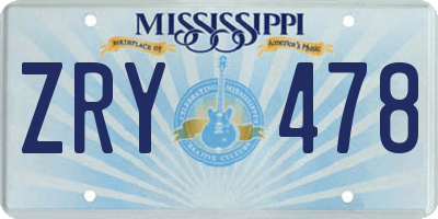 MS license plate ZRY478