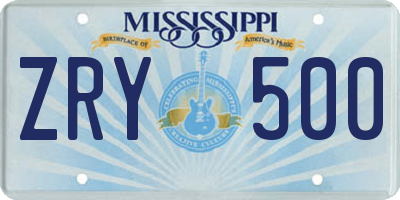 MS license plate ZRY500