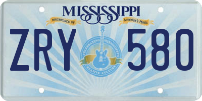 MS license plate ZRY580