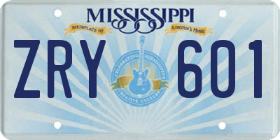 MS license plate ZRY601