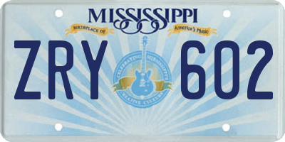 MS license plate ZRY602