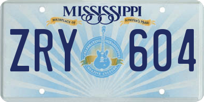 MS license plate ZRY604
