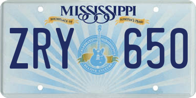 MS license plate ZRY650