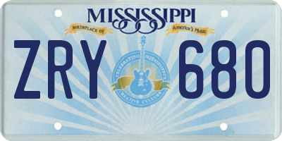 MS license plate ZRY680
