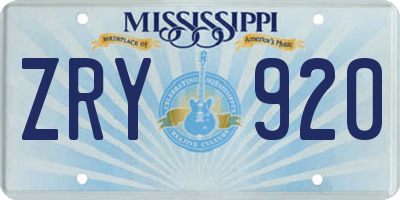 MS license plate ZRY920