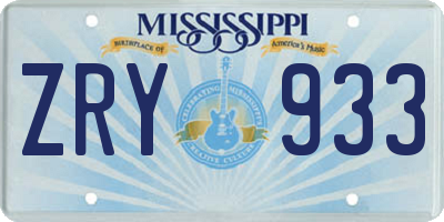 MS license plate ZRY933