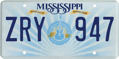 MS license plate ZRY947