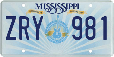 MS license plate ZRY981