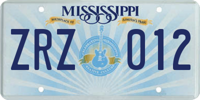 MS license plate ZRZ012