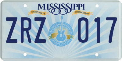 MS license plate ZRZ017