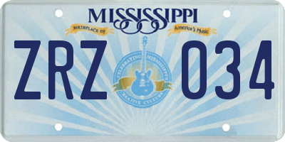 MS license plate ZRZ034