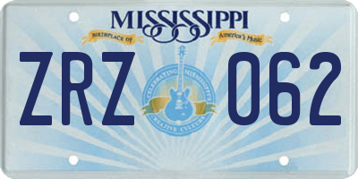 MS license plate ZRZ062