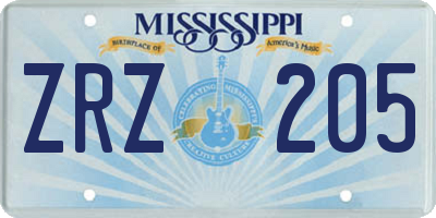 MS license plate ZRZ205