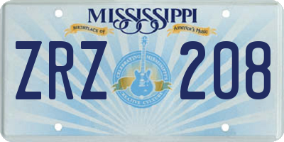 MS license plate ZRZ208