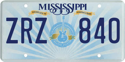 MS license plate ZRZ840