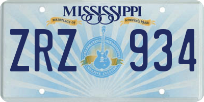 MS license plate ZRZ934