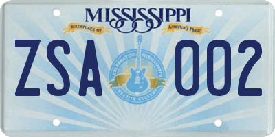 MS license plate ZSA002