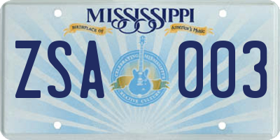 MS license plate ZSA003