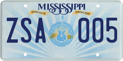 MS license plate ZSA005