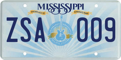 MS license plate ZSA009
