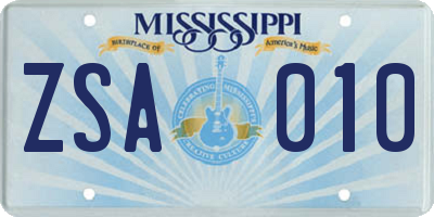 MS license plate ZSA010