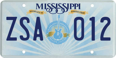 MS license plate ZSA012