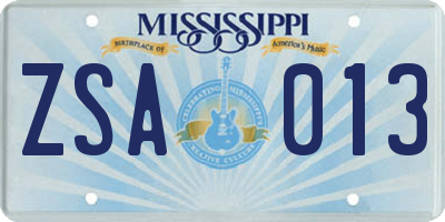 MS license plate ZSA013