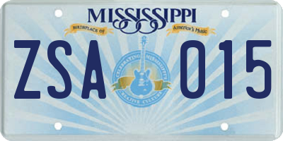 MS license plate ZSA015
