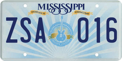 MS license plate ZSA016