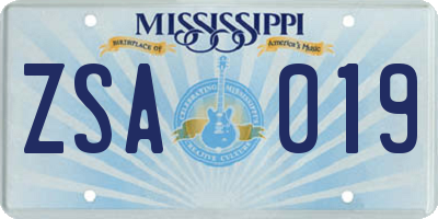 MS license plate ZSA019