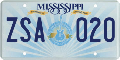 MS license plate ZSA020