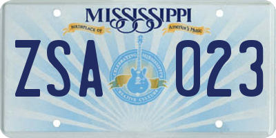 MS license plate ZSA023