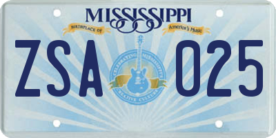 MS license plate ZSA025