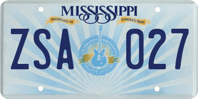MS license plate ZSA027