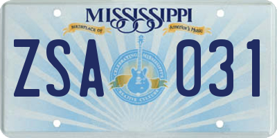 MS license plate ZSA031