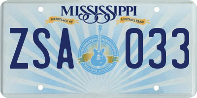 MS license plate ZSA033
