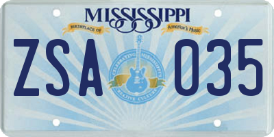 MS license plate ZSA035
