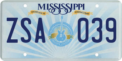MS license plate ZSA039