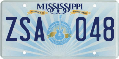 MS license plate ZSA048