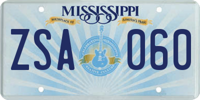 MS license plate ZSA060