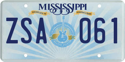 MS license plate ZSA061