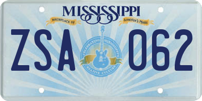 MS license plate ZSA062