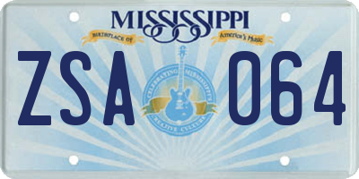 MS license plate ZSA064