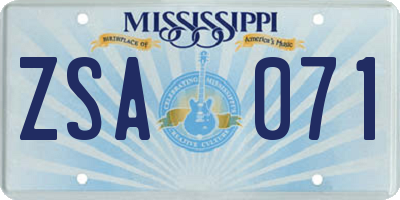 MS license plate ZSA071