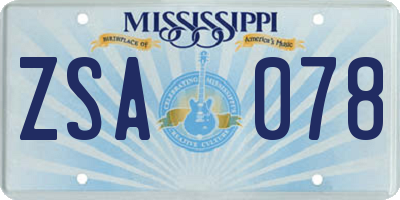 MS license plate ZSA078